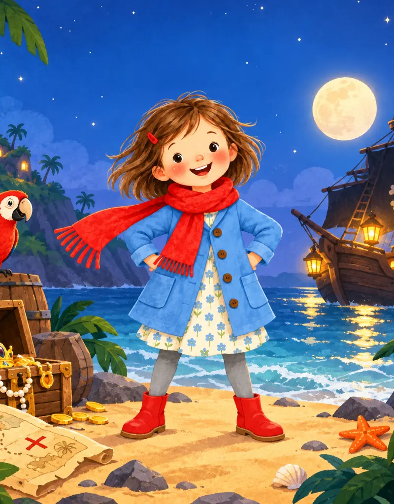 Bonnie and the pirates on a moonlit island